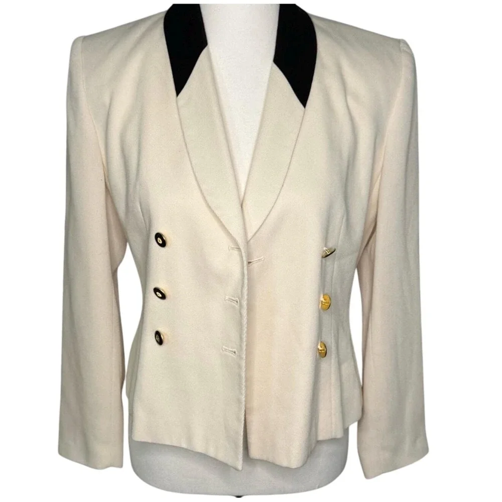 Vintage 80s/90s Kasper A.S.L. Cream Double-Breasted Women's Jacket Size‎ 2P - Picture 2 of 6